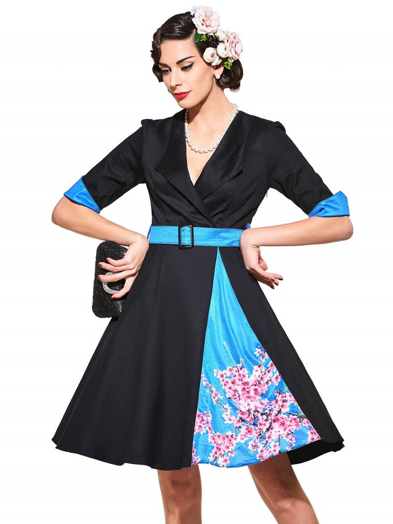 1950s Style Summer Dresses Patchwork Print Floral Tunic Elegant Cocktail Dresses