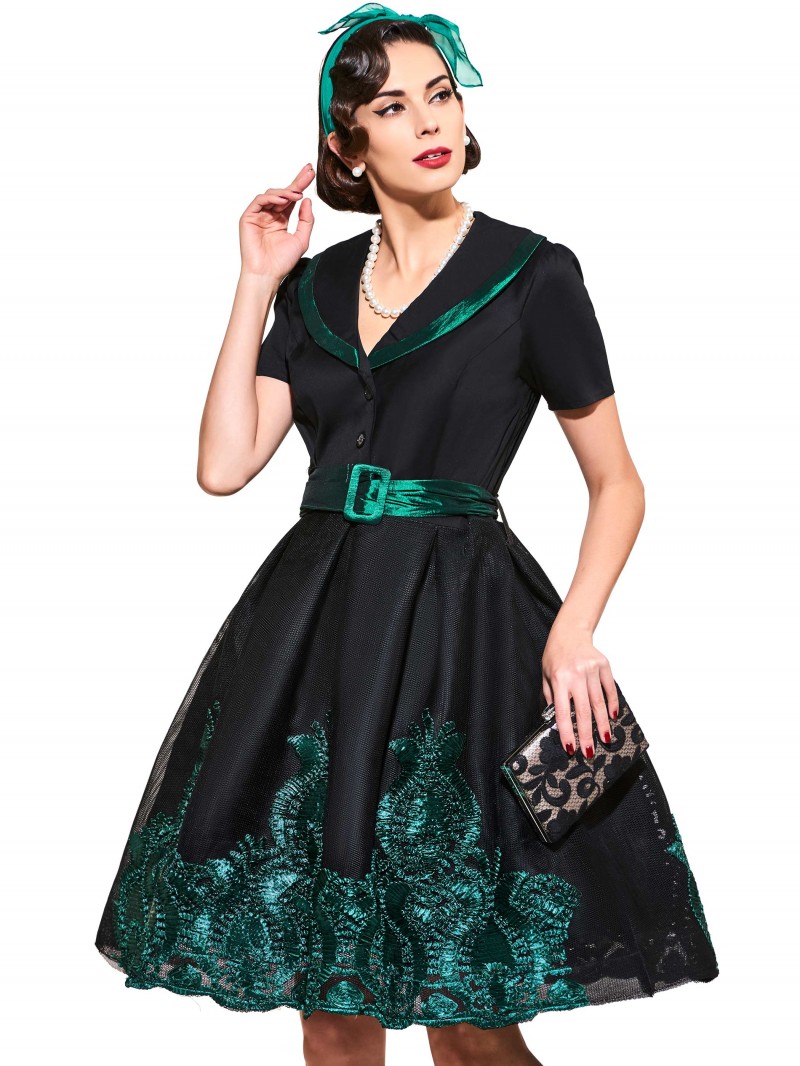 Black Print Floral Summer Women Dresses 2017 1950s Style Appliques Elegant Plus Size Cocktail Dresses 