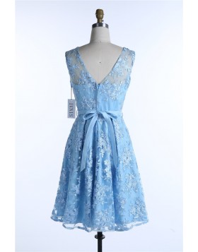 Blue Lace Summer Spring Dresses 2017 Bow Female Dress Plus Size 50s Dresses See-Through Elegant 60s Cocktail Dresses