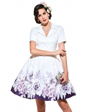 Audrey Hepburn Style Women Dresses 2017 White Floral Print Short Sleeves Retro Dresses 