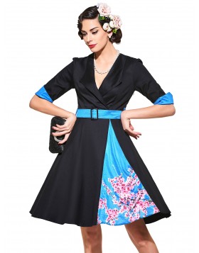 1950s Style Summer Dresses Patchwork Print Floral Tunic Elegant Cocktail Dresses
