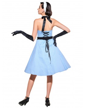 2017 Elegant Cocktail Dresses Blue Dot Sashes Female Prom Dresses Spaghetti Strap 1950 Audrey Hepburn Dresses 